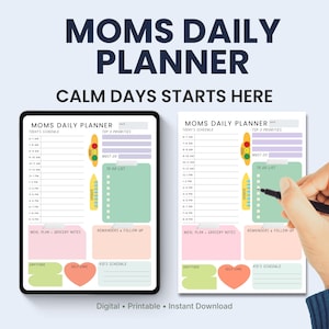 Agenda quotidien maman occupée, horaire coloré avec blocage du temps, planification de repas et organisateur de listes de tâches, agenda numérique PDF imprimable pour iPad
