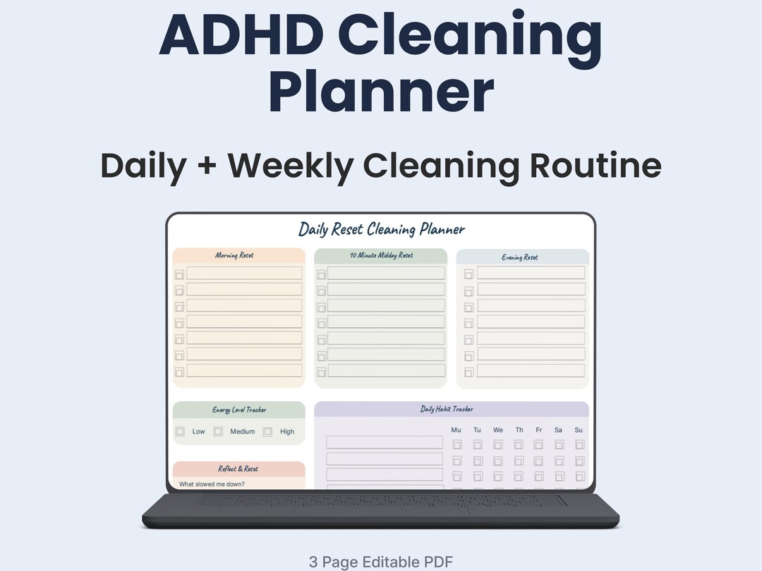 ADHD Cleaning Planner Printable, Daily Weekly Cleaning Checklist ...