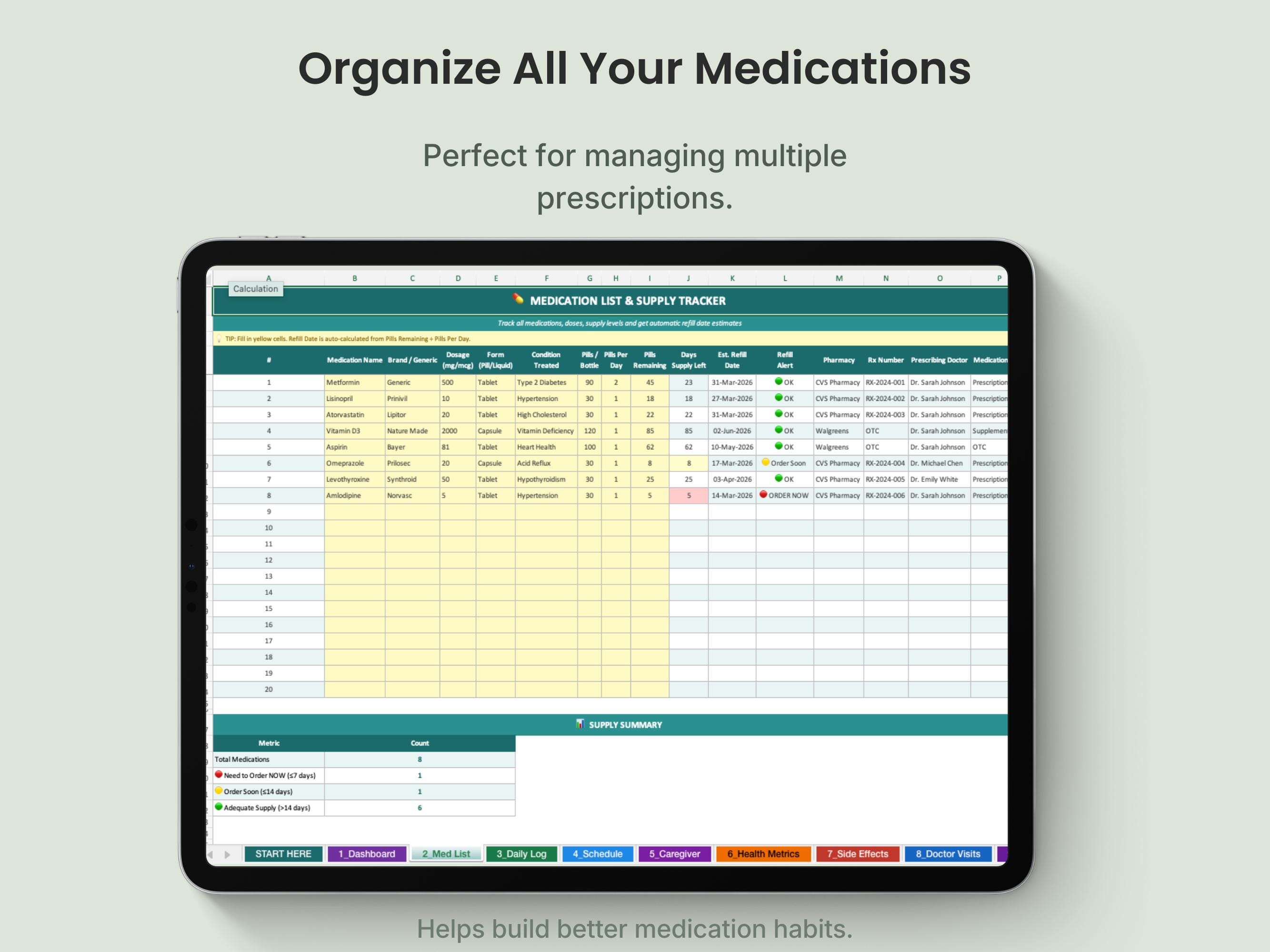 Medication Tracker Spreadsheet, Excel Google Sheets Medication Log ...
