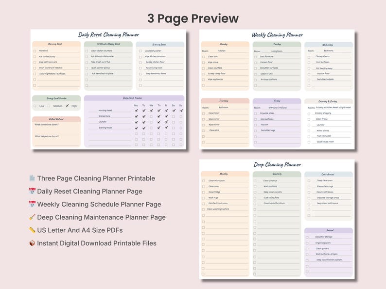 ADHD Cleaning Planner Printable, Daily Weekly Deep Cleaning Schedule ...