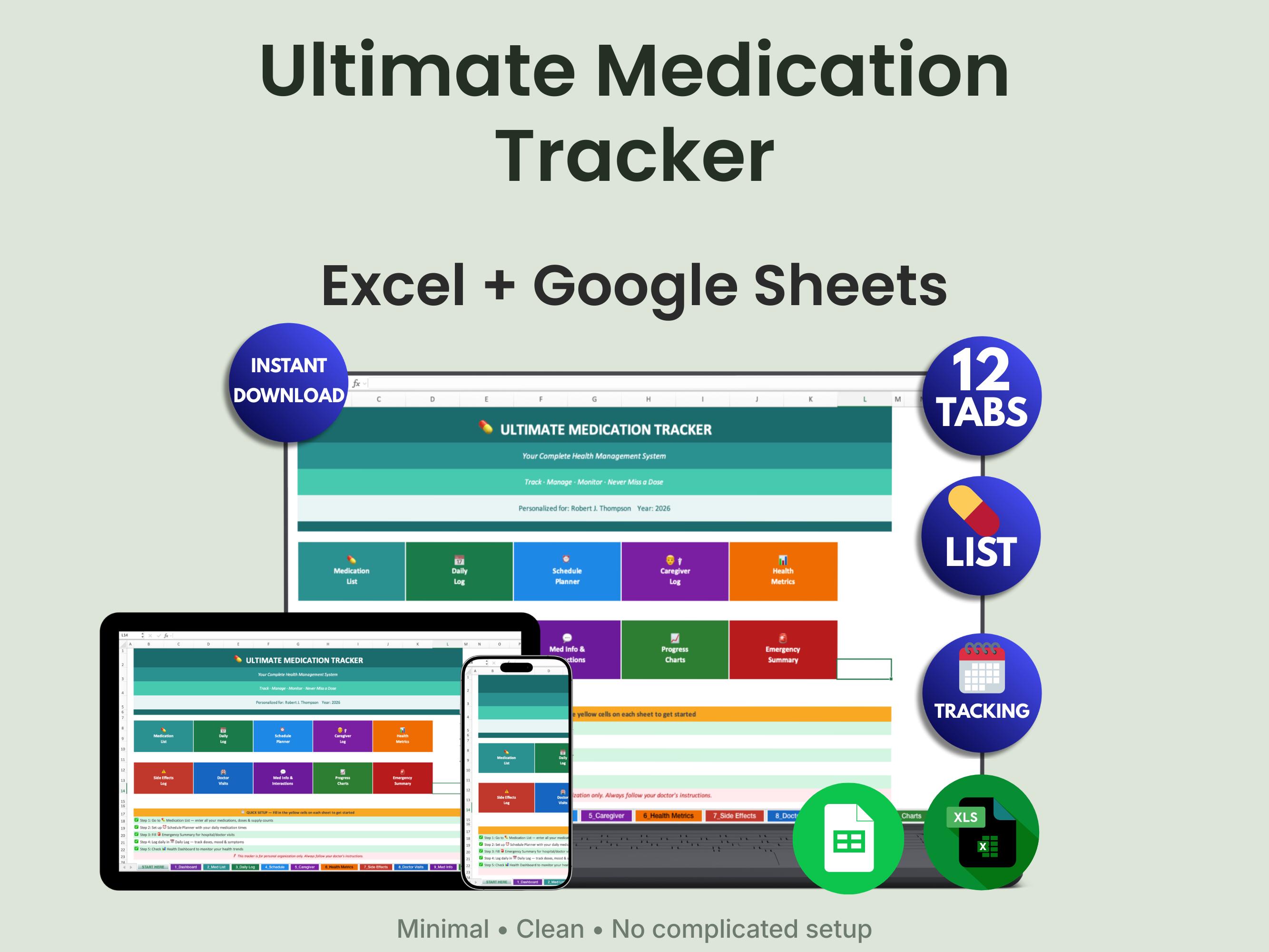 Medication Tracker Spreadsheet, Excel Google Sheets Medication Log ...