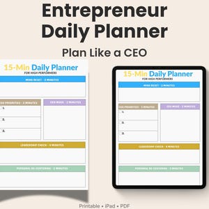 Entrepreneur Daily Planner, Focus Productivity Planner for iPad GoodNotes, Executive Daily Planner, 15 Minute CEO Daily Planner Printable