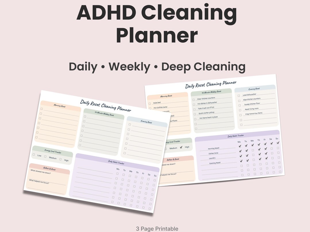 ADHD Cleaning Planner Printable, Daily Weekly Deep Cleaning Schedule ...