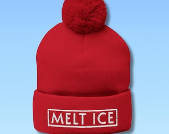 Melt ICE Protest Hat Anti Trump Embroidered Pom Pom Beanie Support Immigrants Activist Hat Anti Maga Anti ICE Red Protest Hat Abolish ICE