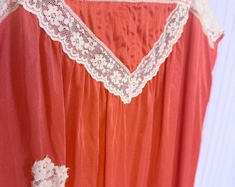 Vintage 1970's Red Maxi Slip White Lace JCPenny