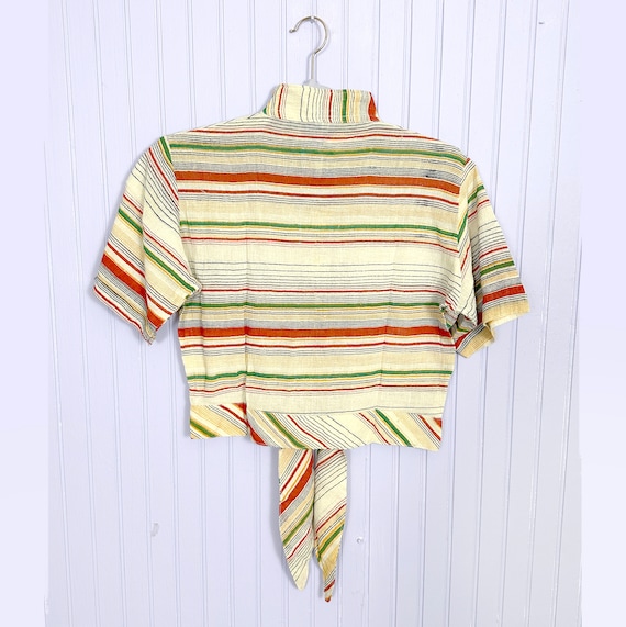 Deadstock Vintage 70’s Striped Cotton Crop Tie To… - image 9