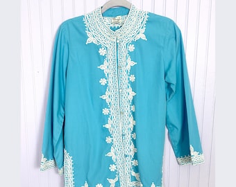 60’s Vintage Embroidered Blue Cotton Top