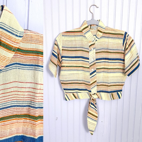 Deadstock Vintage 70’s Striped Cotton Crop Tie To… - image 3