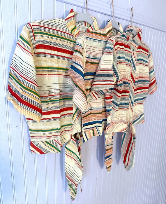 Deadstock Vintage 70’s Striped Cotton Crop Tie To… - image 1