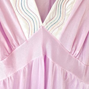 80&#39;s Pink Nylon Maxi Slip dress Multicolor Embroidery