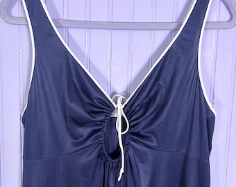 Vintage 80's Navy Maxi Slip dress with white piping