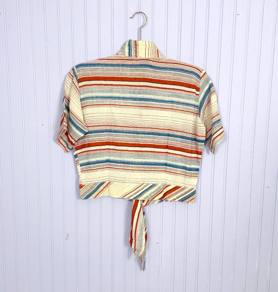Deadstock Vintage 70’s Striped Cotton Crop Tie To… - image 8