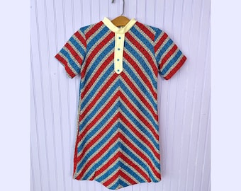 1970's Tunic Red & Blue XS VINTAGE
