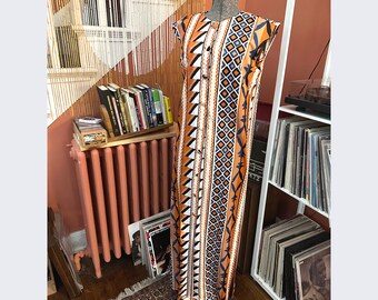 Vintage 1970's LeVoy Sleeveless Geometric Polyester Maxi Dress