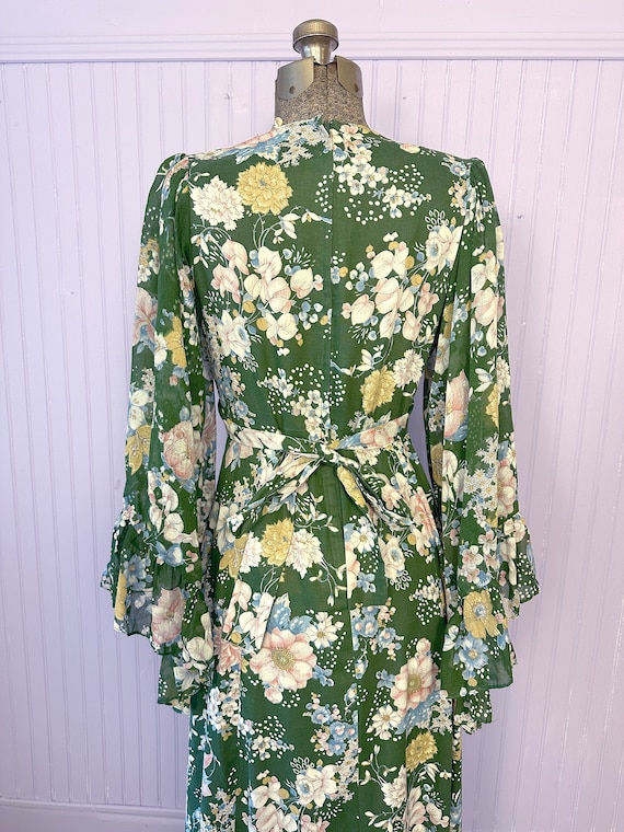 Vintage 1970's Maxi Floral Cotton Dress Bell Slee… - image 7