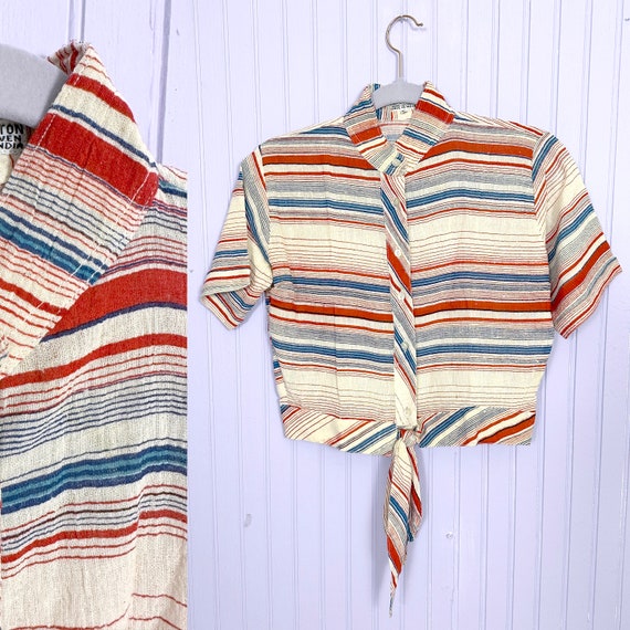 Deadstock Vintage 70’s Striped Cotton Crop Tie To… - image 2