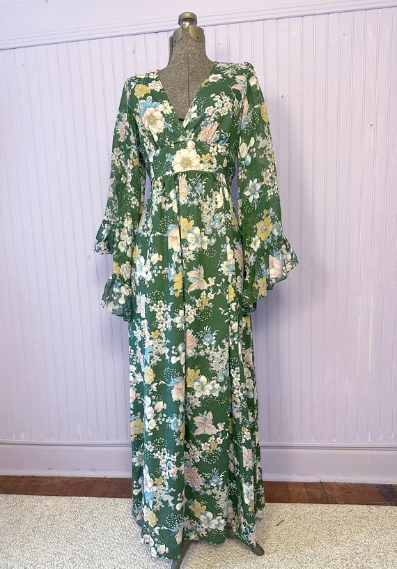 Vintage 1970's Maxi Floral Cotton Dress Bell Slee… - image 3