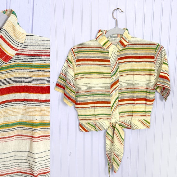 Deadstock Vintage 70’s Striped Cotton Crop Tie To… - image 4