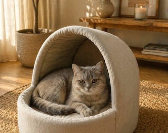 Kattgrottsäng, kattsäng med huva, mysig kattsäng, present till husdjurssäng för kattälskare, present till kattmamma, hundgrottsäng, liten hundsäng, premium hundgrottsäng