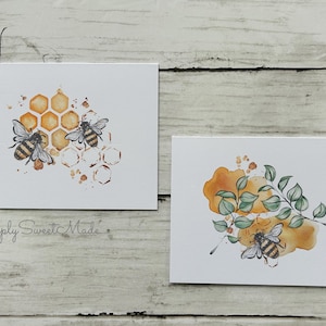 Bee Cards - 8 Honeybee Cards - Honey Bee Blank Notecards - Blank Card - Cards set with envelopes - Honeybee Blank Cards - Bee Note Card