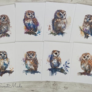 Owl Notecards: Assorted Watercolor Owl Greeting Cards - Set of 8