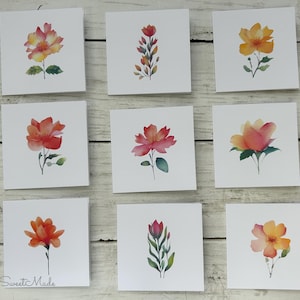 Flower Mini Cards - 18 Floral Mini Blank Note Cards - Watercolor Flowers  Mini Cards - 3x3 Cards with envelopes - Blank Card - Mini Cards