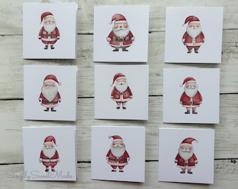 Watercolor Santa Mini Cards - 18 Blank Christmas Notecards with Envelopes