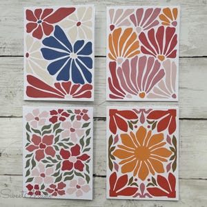 Mid Century Modern Floral Cards, 8 Blank Cards with Envelopes, MidCentury Notecards, Blank Retro Card, Floral Cards Set with Envelopes
