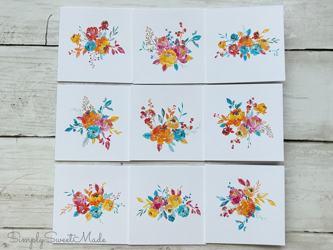 Mini Cards 18 Floral Mini Blank Note Cards Watercolor Floral Bouquet ...
