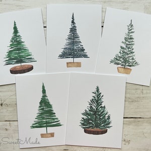 Christmas Tree Cards - 8 Blank Christmas Tree Cards - Watercolor Christmas Trees Cards - Blank Cards - Xmas Tree Cards - Greeting Cards Set