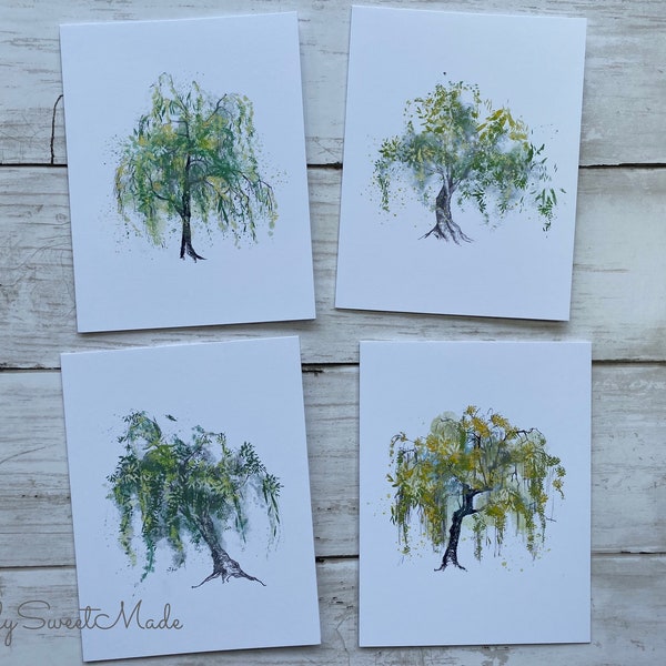 Green Willow Tree Cards - 8 Willow Tree Notecards - Willow Trees Blank Cards - Tree Cards - Blank Card - Blank Notecards Set