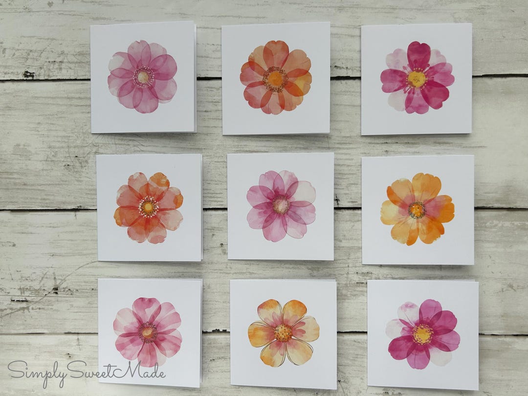 Watercolor Flower Mini Cards - Set of 18 - Handmade Note Cards - Etsy