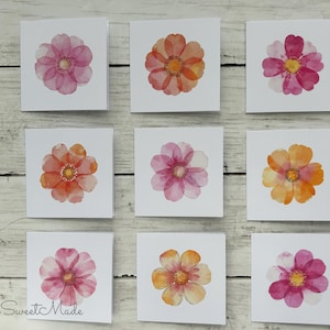 Flower Mini Cards - 18 Floral Mini Blank Note Cards - Watercolor Flowers  Mini Cards - 3x3 Cards with envelopes - Blank Card - Mini Cards