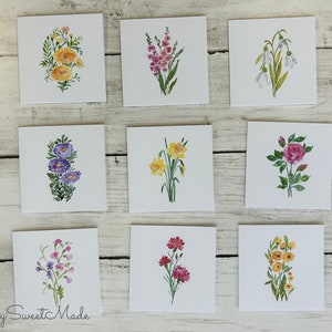 Floral Mini Notecards: 18 Watercolor Flower Cards, 3x3 Blank Notes