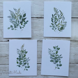 Greenery Cards - 8 Blank Botanical Cards - Watercolor Eucalyptus Cards - Blank Cards - Leafy Cards - Greenery Notecards - Leaf Cards