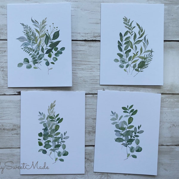 Greenery Cards - 8 Blank Botanical Cards - Watercolor Eucalyptus Cards - Blank Cards - Leafy Cards - Greenery Notecards - Leaf Cards