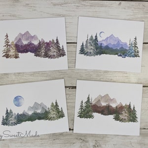 Forest Blank Cards: Mountain Landscape Notecards - Set of 8 Cards and White Envelopes