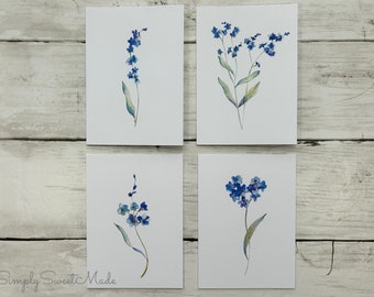 Forget Me Not Blank Cards - 8 Blank Flower Cards - Floral Blank Cards - Greeting Cards Set - Blank Notecards