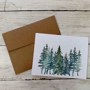 Watercolor Pine Tree Notecards: Forest Landscape Blank Cards Set With 8 ...