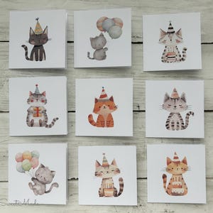 Cat Mini Cards - 18 Cute Cats Blank Cards - Party Cats Mini Cards - Kitty Mini Cards - Birthday Cat 3x3 Cards with envelopes - Blank Card