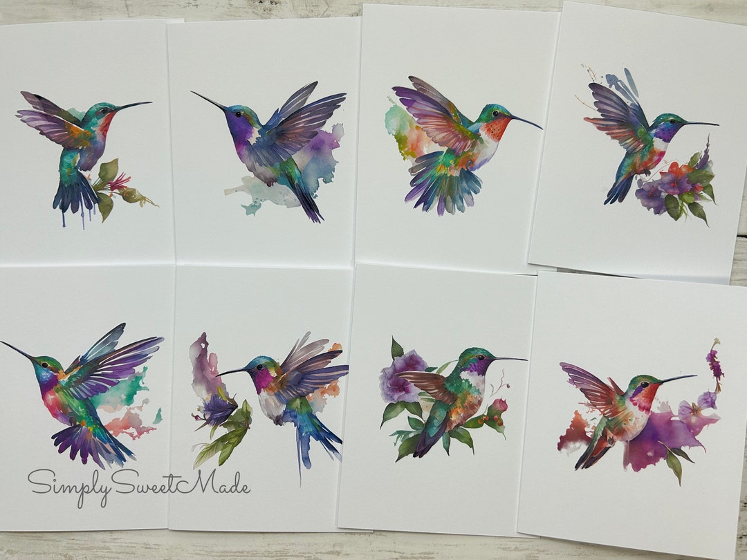 Watercolor Hummingbird Notecards: Handmade Blank Greeting Cards, Set of