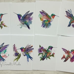 Birds Cards - 8 Watercolor Hummingbird Notecards - Watercolor Hummingbirds Blank Cards - Hummingbirds Greeting Cards - Blank Card
