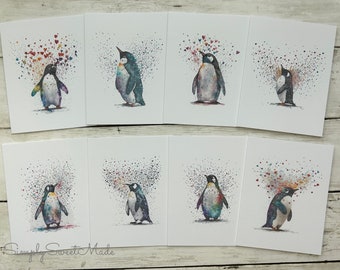 Penguin Cards - 8 Adorable Penguins Cards - Penguins Blank Notecards - Blank Cards Set - Blank Cards