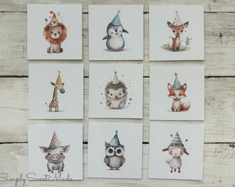 Mini Cards - 18 Woodland Animals Blank Note Cards - Party Woodland Animals Mini Cards - 3x3 Cards with envelopes - Blank Card