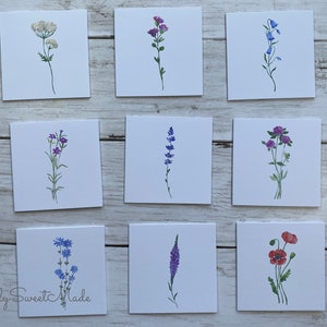 Watercolor Wildflower Mini Cards: Set with 18 Floral Mini 3x3 Blank Notecards
