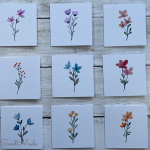 Mini Cards - 18 Florals Mini Blank Note Cards - Watercolor Flowers  Mini Cards - 3x3 Cards with envelopes - blank card