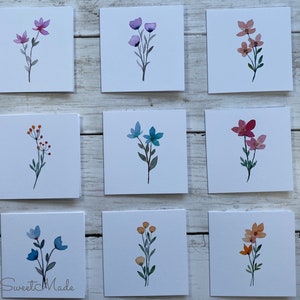 Watercolor Floral Mini Notecards: Handmade Blank Cards, 3x3 (Set of 18)