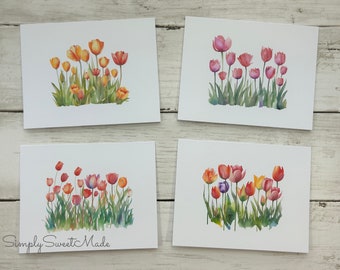 Cartes tulipes - 8 cartes de correspondance vierges tulipes aquarelles - Cartes tulipes printanières - Ensemble de cartes de voeux vierges - Carte vierge