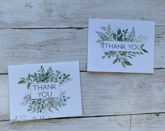 Watercolor Greenery Thank You Cards – Botanical Blank Notecards (Set of 8)