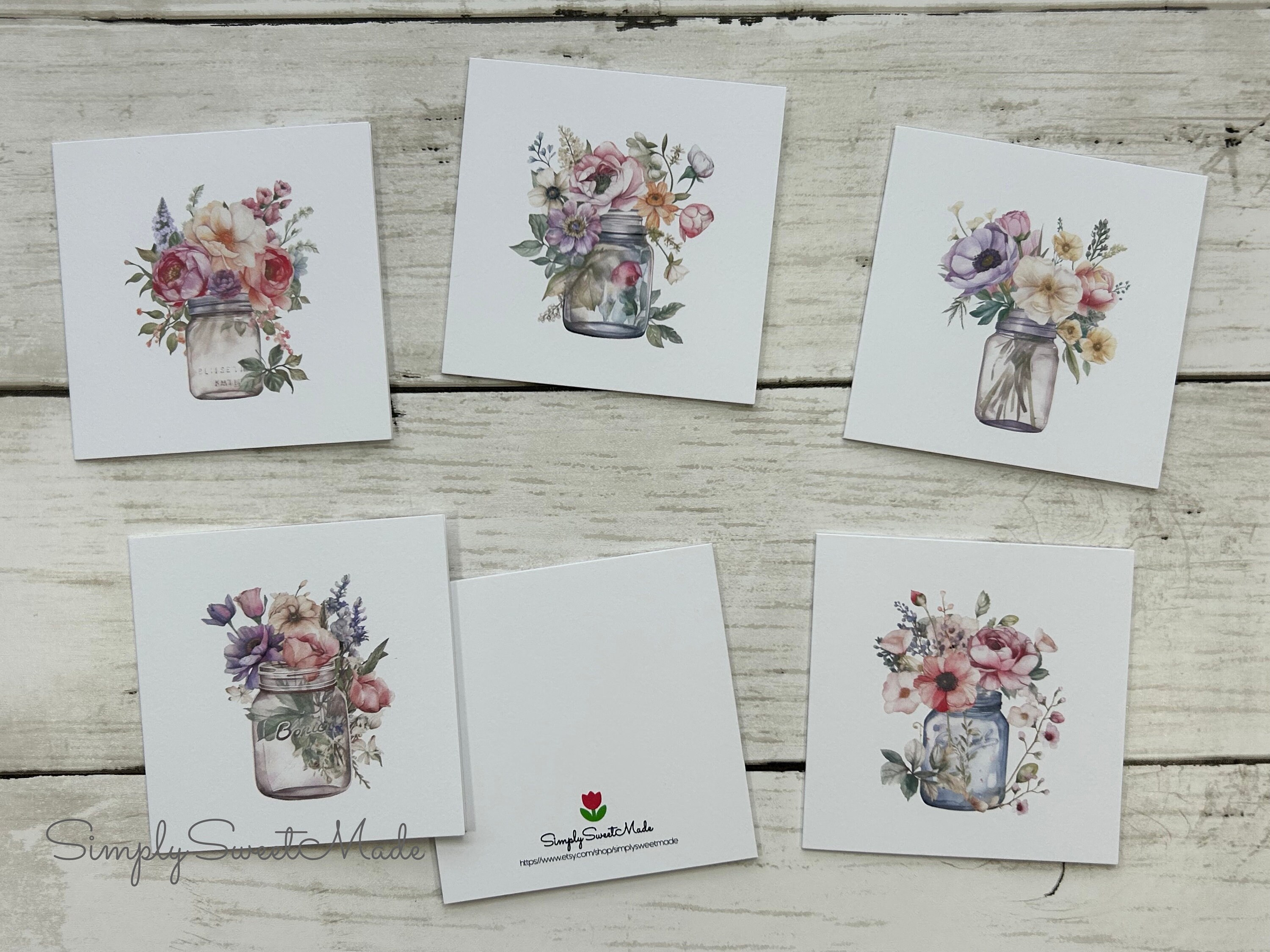 Watercolor Floral Mason Jar Mini Cards: Handmade Blank Notecard Set - Etsy